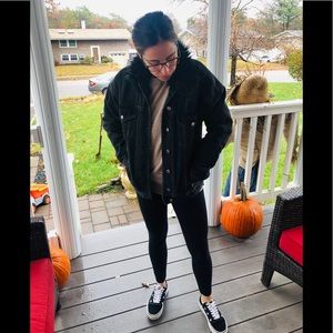 American Eagle black fur denim jacket